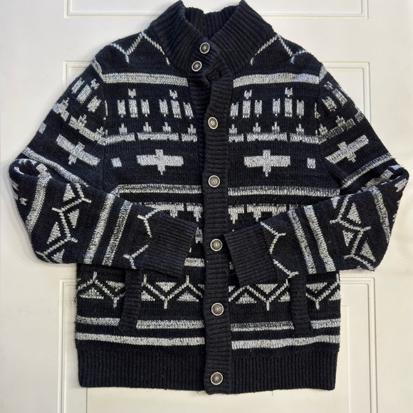 Lucky Brand Other - Lucky Brand Y2K Men’s Sz M Black Geometric Grandpa Cardigan Sweater